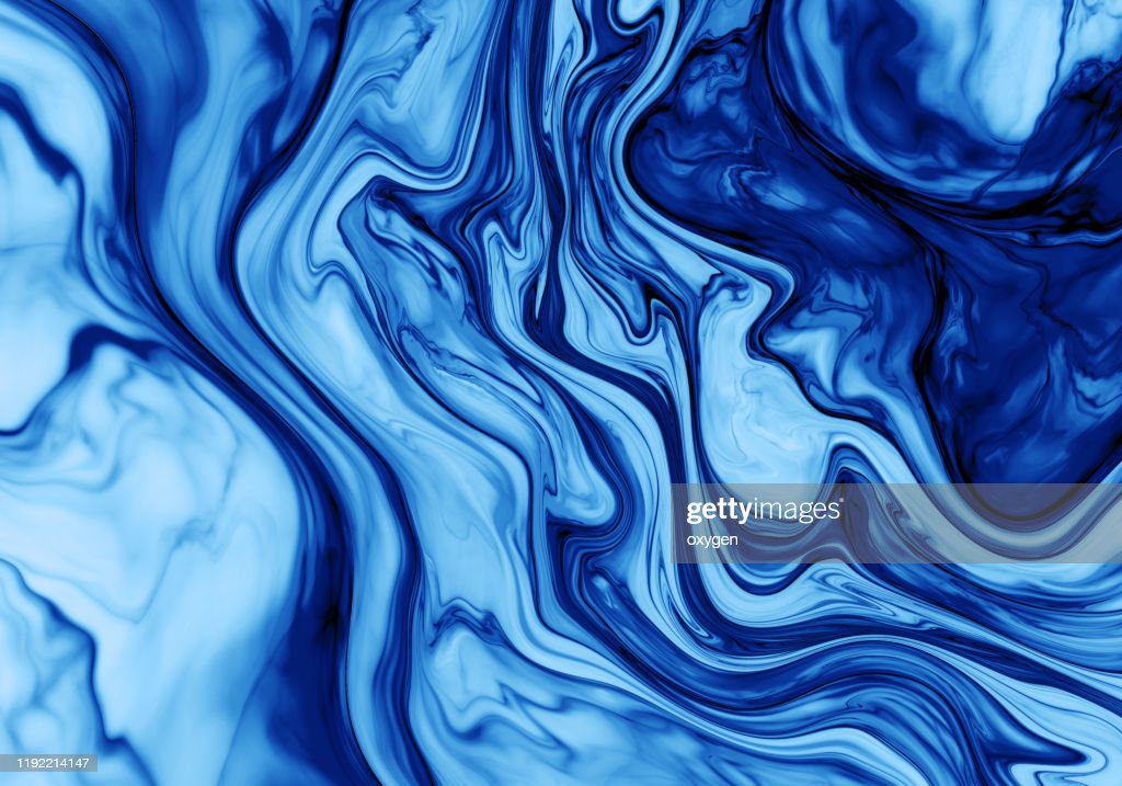 abstract classic blue marbled background, fluid paint art, wavy wallpaper, marbling texture, blue violet lines, artistic fashion backdrop, pattern abstract wave texture ebru effect ombre bright gradient - tinta azul fotografías e imágenes de stock